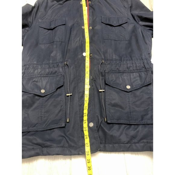 Tommy Hilfiger American Classics Mens Large Navy Blue Hooded Faux Fur Trim Coat - Picture 8 of 8